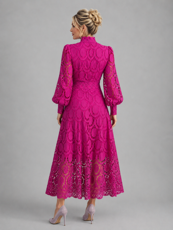Women's Lace Midi Dress ?C Elegant Flowing Silhouette
