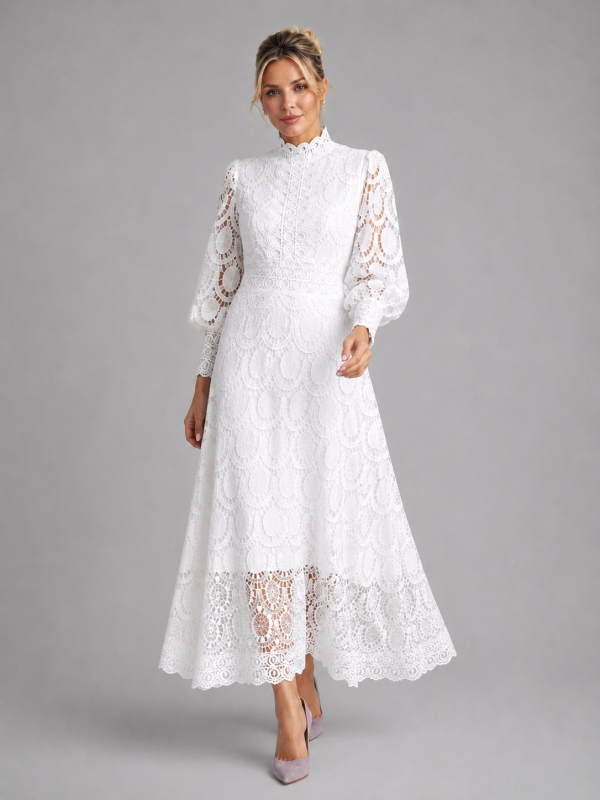 Women's Lace Midi Dress ?C Elegant Flowing Silhouette