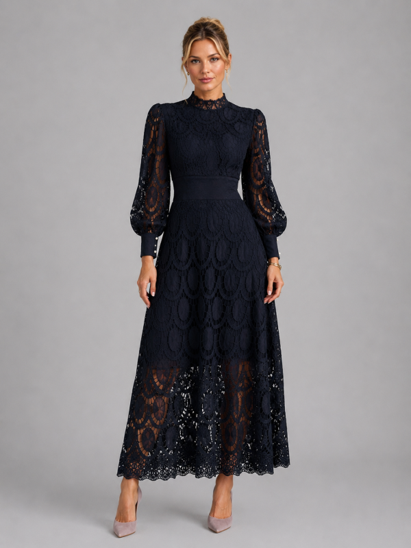 Women's Lace Midi Dress ?C Elegant Flowing Silhouette