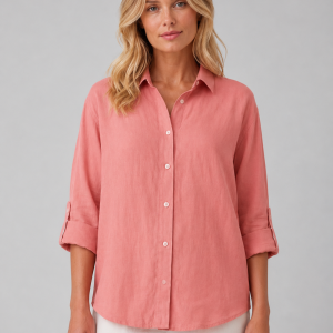 Women's Linen-Look Button Shirt ?C Relaxed Summer Blouse