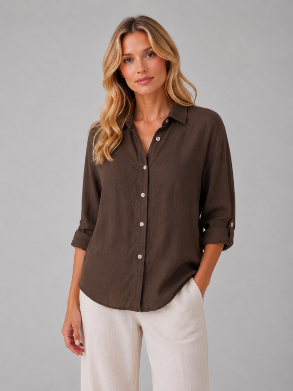 Women's Linen-Look Button Shirt ?C Relaxed Summer Blouse