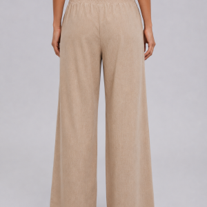 Women's Linen Look Wide Leg Trousers ?C Smocked High Waist Summer Style - Image 6