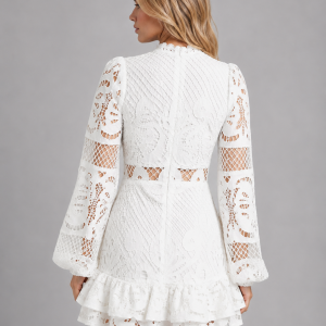 Women's Long Sleeve Lace Mini Dress ?C High Neck Cut Out Style - Image 2