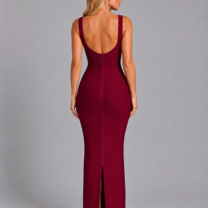 Women's Metallic Bandage Maxi Dress - Sculpting Evening Gown - Image 2