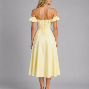 Women's Milkmaid Corset Midi Dress with Split - Summer Occasion Style - Image 2