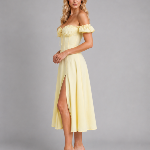 Women's Milkmaid Corset Midi Dress with Split - Summer Occasion Style - Image 7