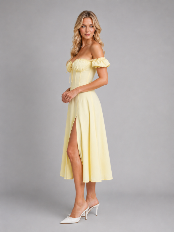 Women's Milkmaid Corset Midi Dress with Split - Summer Occasion Style