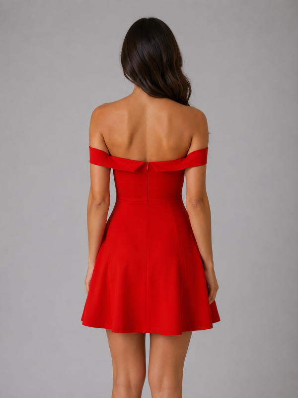 Women's Off-Shoulder Mini Dress ?C Structured Sculpted Fit