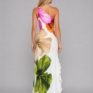 Women's One-Shoulder Floral Maxi Dress ?C Ruffle Hem Summer Style - Image 2