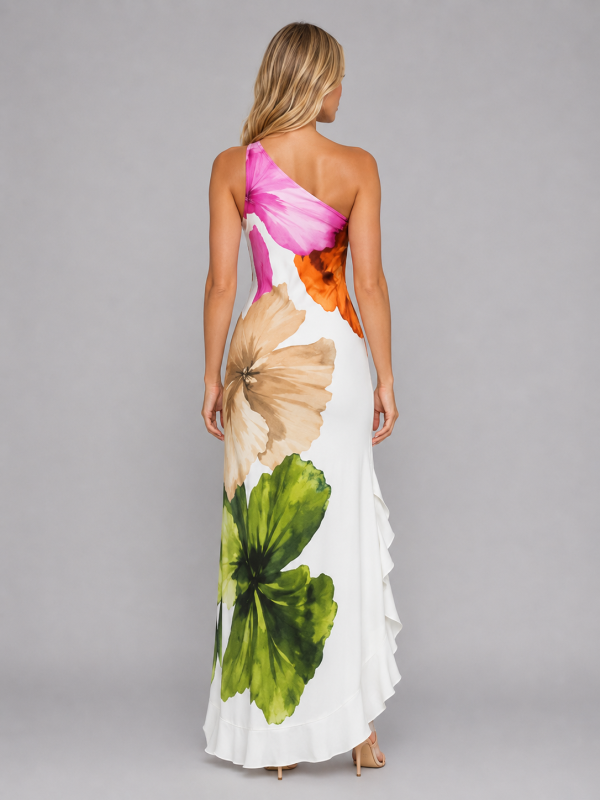 Women's One-Shoulder Floral Maxi Dress ?C Ruffle Hem Summer Style
