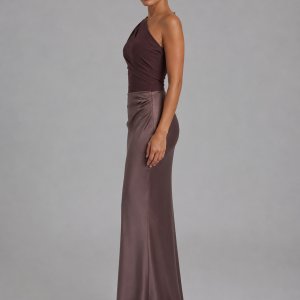 Women's One-Shoulder Satin Feel Maxi Dress ?C Wedding Guest Gown - Image 3