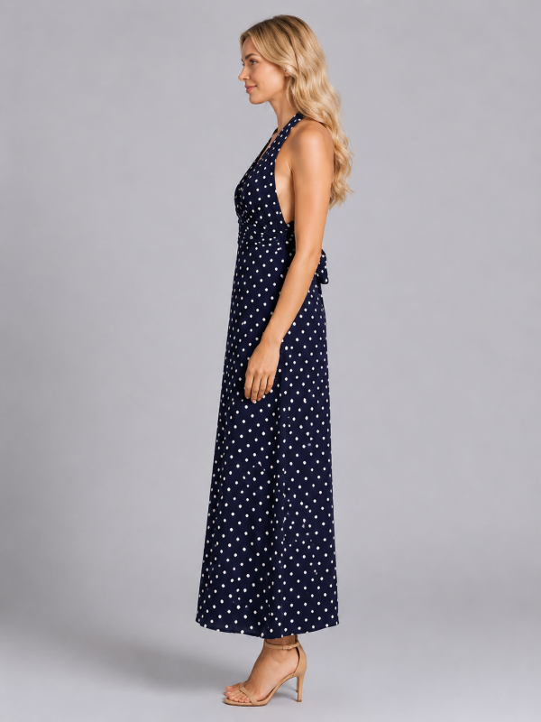 Women's Polka Dot Halter Maxi Dress ?C Summer Occasion Style