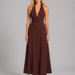 Women's Polka Dot Halter Maxi Dress ?C Summer Occasion Style - Image 4