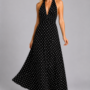 Women's Polka Dot Halter Maxi Dress ?C Summer Occasion Style - Image 5