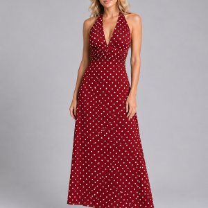 Women's Polka Dot Halter Maxi Dress ?C Summer Occasion Style - Image 6