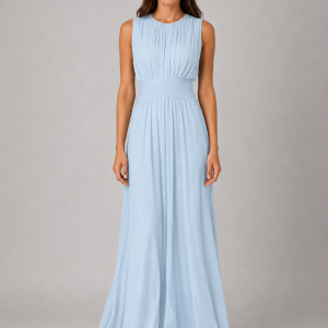 Women's Ruched Chiffon Maxi Dress ?C Flowing Silhouette