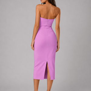 Women's Ruched Strapless Midi Dress ?C Elegant Occasion Style - Image 4