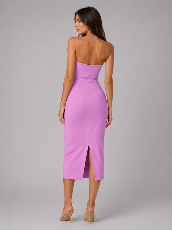 Women's Ruched Strapless Midi Dress ?C Elegant Occasion Style