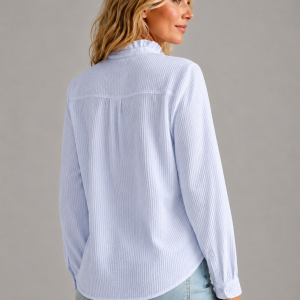 Women's Ruffle Knit Blouse ?C Soft Button-Up Elegance - Image 3