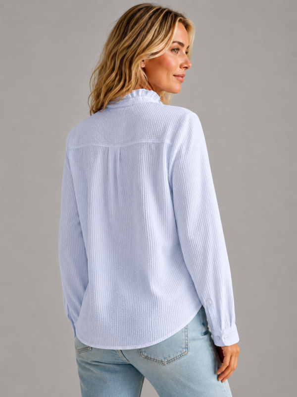 Women's Ruffle Knit Blouse ?C Soft Button-Up Elegance
