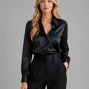 Women's Satin-Feel Blouse ?C Elegant Silky Drape - Image 4