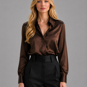 Women's Satin-Feel Blouse ?C Elegant Silky Drape - Image 5
