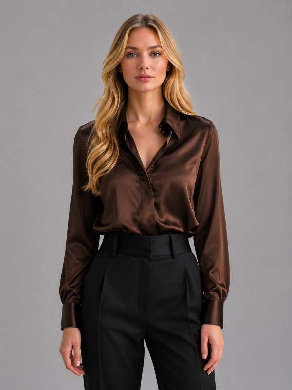Women's Satin-Feel Blouse ?C Elegant Silky Drape