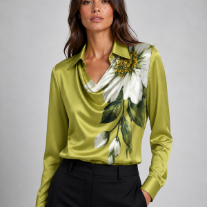 Women's Satin Feel Drape Blouse ?C Elegant Fluid Silhouette - Image 5