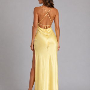 Women's Satin Feel High Split Maxi Dress ?C Elegant Occasion Gown - Image 2