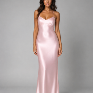 Women's Satin Feel Maxi Dress ?C Sculpted Fit Evening Gown