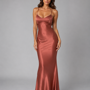 Women's Satin Feel Maxi Dress ?C Sculpted Fit Evening Gown - Image 5