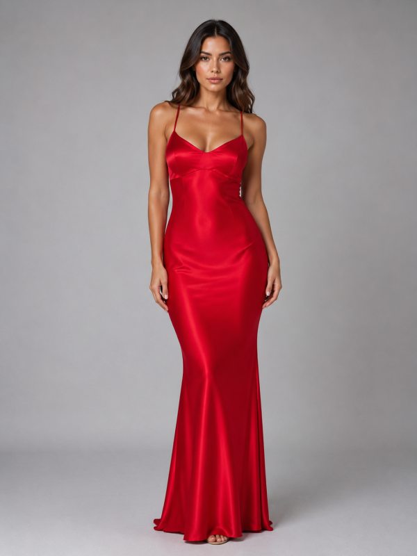 Women's Satin Feel Maxi Dress ?C Sculpted Fit Evening Gown