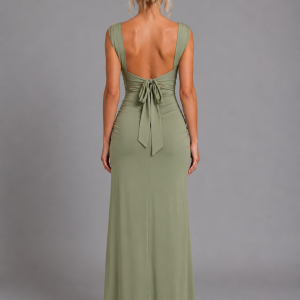 Women's Square Neck Side Split Maxi Dress ?C Elegant Occasion Style - Image 2