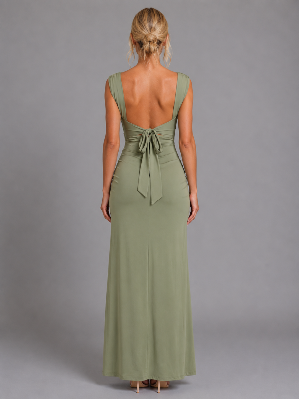Women's Square Neck Side Split Maxi Dress ?C Elegant Occasion Style