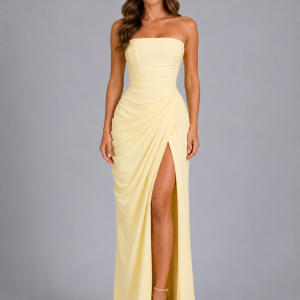 Women's Strapless Draped Maxi Dress ?C Wedding Guest Gown
