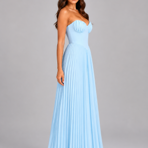 Women's Strapless Pleated Maxi Dress ?C Wedding Guest Gown - Image 4