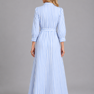 Women's Striped Belted Shirt Maxi Dress ?C Long Sleeve Button Front - Image 2