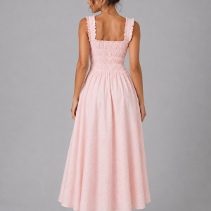 Women's Textured Floral Midi Dress ?C Shirred Waist & Ruffle Detail - Image 5