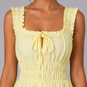 Women's Textured Floral Midi Dress ?C Shirred Waist & Ruffle Detail - Image 3