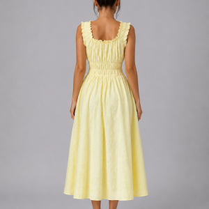 Women's Textured Floral Midi Dress ?C Shirred Waist & Ruffle Detail - Image 2