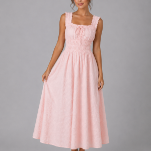Women's Textured Floral Midi Dress ?C Shirred Waist & Ruffle Detail - Image 4