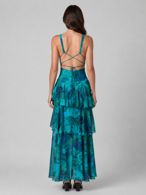 Women's Tiered Ruffle V-Neck Maxi Dress ?C Flowing Silhouette