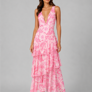 Women's Tiered Ruffle V-Neck Maxi Dress ?C Flowing Silhouette - Image 6