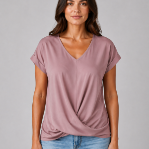 Women's V-Neck Draped T-Shirt ?C Relaxed Short Sleeve Top