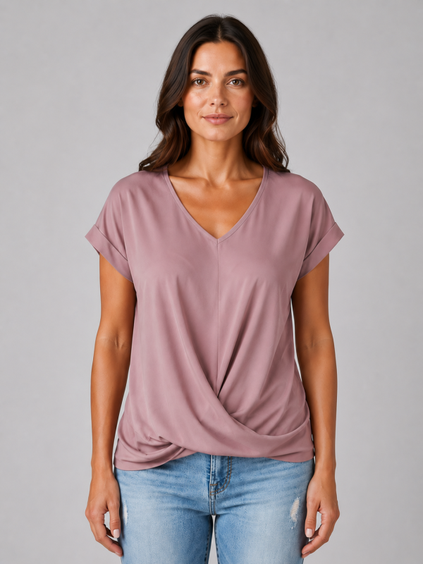 Women's V-Neck Draped T-Shirt ?C Relaxed Short Sleeve Top