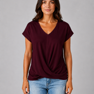 Women's V-Neck Draped T-Shirt ?C Relaxed Short Sleeve Top - Image 9