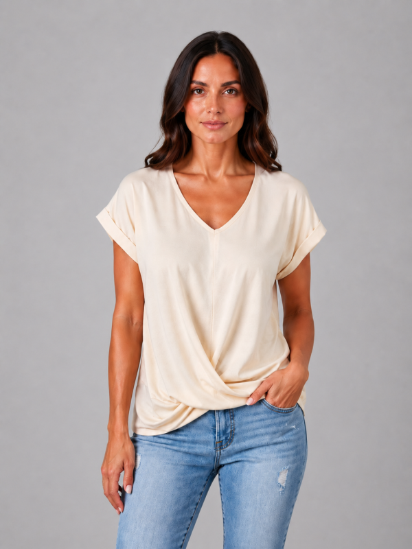 Women's V-Neck Draped T-Shirt ?C Relaxed Short Sleeve Top