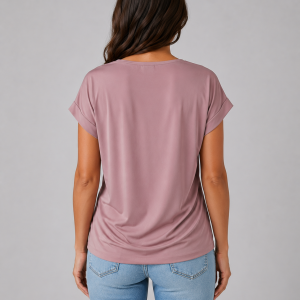 Women's V-Neck Draped T-Shirt ?C Relaxed Short Sleeve Top - Image 2