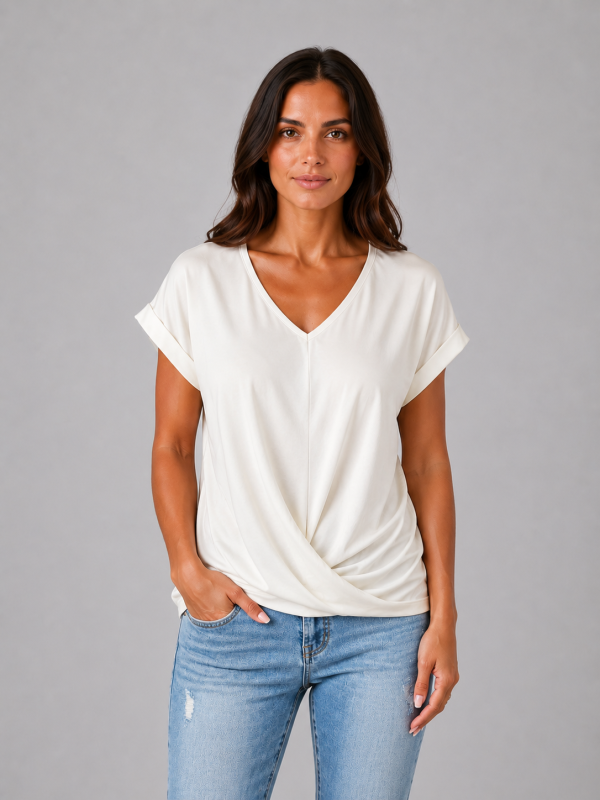 Women's V-Neck Draped T-Shirt ?C Relaxed Short Sleeve Top