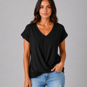 Women's V-Neck Draped T-Shirt ?C Relaxed Short Sleeve Top - Image 6